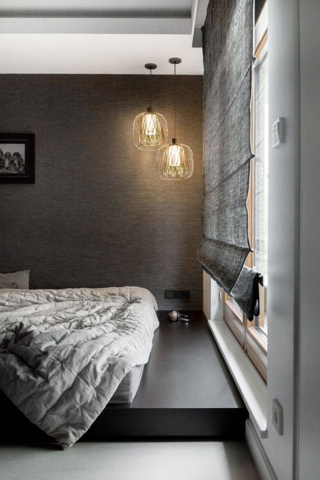apartament w ciemnej tonacji, mieszkanie dla singla