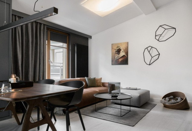 apartament w ciemnej tonacji, mieszkanie dla singla