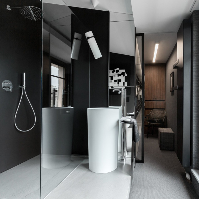 apartament w ciemnej tonacji, mieszkanie dla singla