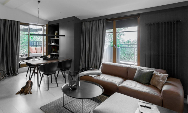 apartament w ciemnej tonacji, mieszkanie dla singla