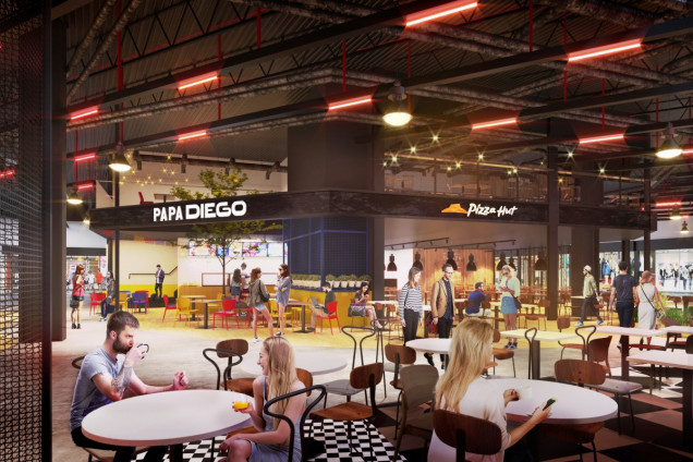 CH Galaxy Szczecin, modernizacja wnętrza, MIXD, Foodport, Foodport w Szczecinie, aranżacja strefy gastronomicznej, projekt strefy gastronomicznej