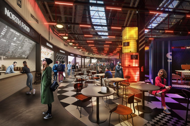 CH Galaxy Szczecin, modernizacja wnętrza, MIXD, Foodport, Foodport w Szczecinie, aranżacja strefy gastronomicznej, projekt strefy gastronomicznej