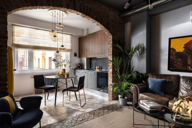 Aranżacja wnętrza, aranżacja apartamentu, dwupoziomowe mieszkanie, dwupoziomowy apartament, Irina Bogatikova, przytulna sypialnia, industrialne wnętrze, industrialny loft, projekt wnętrza, ładny apart