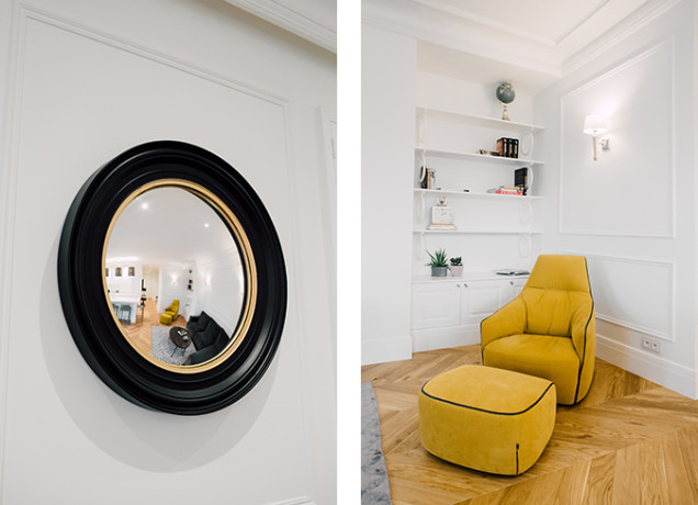 aranżacja mieszkania, białe wnętrze, hamak.pro projekt wnętrza, żółte dodatki do wnętrza, designerskie wnętrze, nowoczesne mieszkanie, mieszkanie w Gdyni