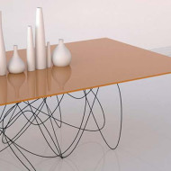 Jason Phillips, Quantum Physics Table, stół inspirowany fizyką kwantową, stół z plątaniną drutów zamiast nóg, stół z blatem z corianu