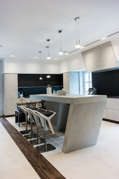 kuchnia, eleganckie wnętrze, beton w kuchni