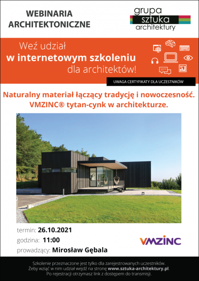 Webinarium VMZINC®: Naturalny materiał łączący tradycję i nowoczesność. Tytan-cynk w architekturze